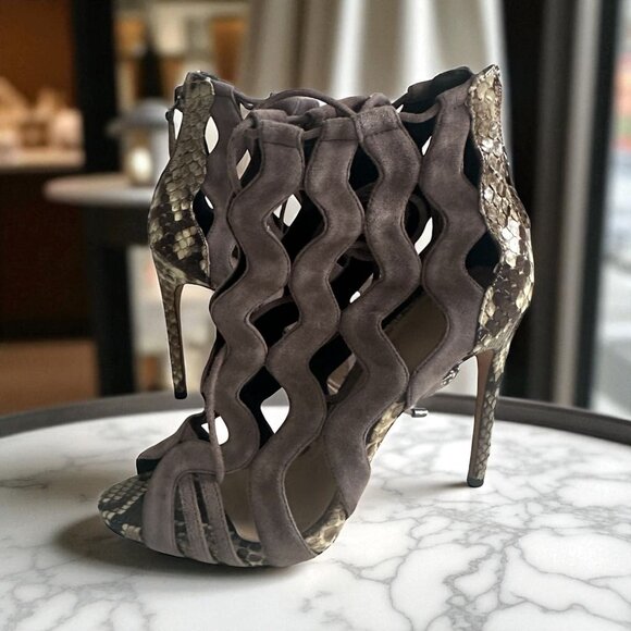 ALEXANDRE BIRMAN Gray Taupe Suede Leather Laceup Heels Size 36.5 / US 6.5 - Picture 1 of 8